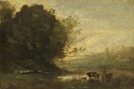 Le pâtre devant l'étang (Jean-Baptiste Camille Corot) - Muzeo.com