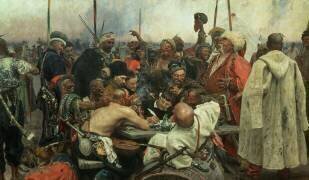 Les Cosaques de Zaporozhye écrivent une lettre au Sultan turc (Ilya Répine) - Muzeo.com