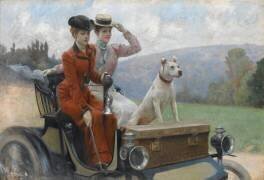 Les Dames Goldsmith au bois de Boulogne en 1897 sur une voiturette Peugeot (Julius Leblanc Stewart) - Muzeo.com