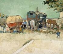 Les roulottes, campement de bohémiens aux environs d'Arles (Vincent van Gogh) - Muzeo.com