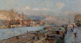 L'Ile La Croix et la côte Sainte-Catherine à Rouen, le soir (Albert Lebourg) - Muzeo.com