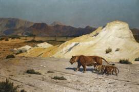 Lionnes et lionceaux (Jean-Léon Gérôme) - Muzeo.com
