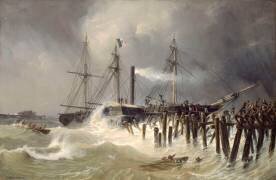 Louis-Philippe, sur le Véloce, s'échoue en rade de Calais, 17 août 1840 (Antoine Léon Morel-Fatio) - Muzeo.com
