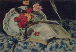Nature morte : fleurs, faïence, livres (Armand Guillaumin) - Muzeo.com