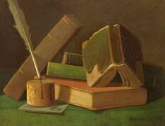 Nature morte aux livres et à l'encrier (William Michael Harnett) - Muzeo.com