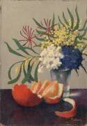 Nature morte avec des fleurs et une orange (Felix Elie Tobeen) - Muzeo.com