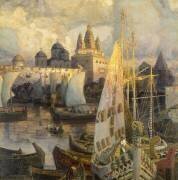 Navires de varègues devant Novgorod (Victor Mikhailovich Vasnetsov) - Muzeo.com