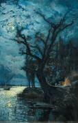 Nocturne. Le lac Léman-Souvenir de Villeneuve (Alexandre Nozal) - Muzeo.com