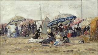 Parasols sur la plage de Trouville (Eugène Boudin) - Muzeo.com