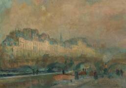 Paris, l'écluse de la Monnaie, soleil d'hiver ou vue du pont Neuf et de l'île de la Cité (Albert Lebourg) - Muzeo.com