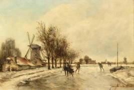 Patineurs hollandais avec moulin à gauche (Johan Barthold Jongkind) - Muzeo.com