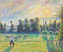 Paturage, coucher de soleil, Eragny (Camille Pissarro) - Muzeo.com