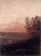 Paysage au soleil couchant, au premier plan, un berger et son troupeau (Odilon Redon) - Muzeo.com