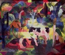Paysage avec des vaches et un chameau (August Macke) - Muzeo.com