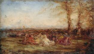 Paysage d'Orient avec groupe d'arabes (Félix Ziem) - Muzeo.com