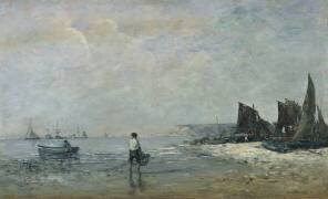 Pêcheur à Villerville, marée basse (Eugène Boudin) - Muzeo.com
