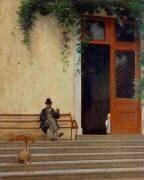 Pierre et Jean Gérôme, père et fils de l'artiste sur le seuil de sa maison de campagne (Jean-Léon Gérôme) - Muzeo.com