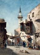 Place dans une ville orientale animée de figures (Narcisse Berchère) - Muzeo.com