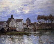 Pont de Moret au coucher du soleil (Alfred Sisley) - Muzeo.com