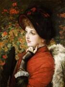 Portrait de Mlle. Kathleen Newton portant une robe rouge et un chapeau noir (James Tissot) - Muzeo.com