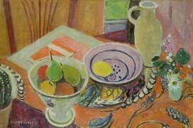 Poterie et fruits sur une table (Mildred Bendall) - Muzeo.com