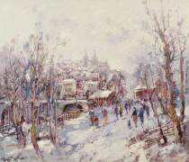 Scène d'hiver dans une ville française (Heinrich Hansen) - Muzeo.com