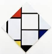 Tableau n° IV ; composition en forme de losange avec du rouge, du gris, du bleu, du jaune et du noir (Piet Mondrian) - Muzeo.com