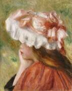 Tête d'une jeune fille avec un chapeau rouge (Auguste Renoir) - Muzeo.com