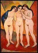 Trois Femmes Nues (Rouge et Orange) (August Macke) - Muzeo.com