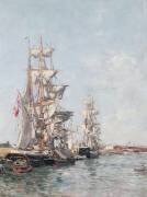 Trois-mâts à quai dans le port de Deauville (Eugène Boudin) - Muzeo.com
