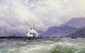 Un paysage côtier avec expédition au large de Trebizond (Ivan Aivazovsky) - Muzeo.com