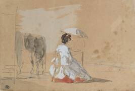 Une élégante, assise, à côté d'un cheval (Eugène Boudin) - Muzeo.com