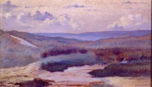 Une mare dans les dunes, le soir ; Siouville, plage de Diélette aux environs de Cherbourg (Alphonse Osbert) - Muzeo.com