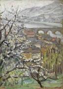 Vue d'un verger sur un pont et un estuaire (Arthur Haythorne Studd) - Muzeo.com