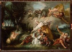 Armide, sur le point de poignarder Renaud, est désarmée à la vue de ce héros endormi (Jean-François de Troy) - Muzeo.com