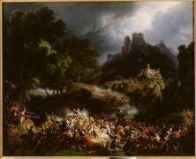 Attaque du grand convoi ramenant les dames de la cour du roi Joseph en France (Adolphe-Pierre Leleux) - Muzeo.com