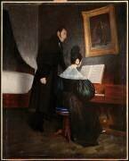 Auguste Hébert, père de l'artiste avec mademoiselle Buscoz au piano (Ernest Hébert) - Muzeo.com