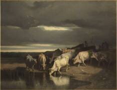 Boeufs à l'abreuvoir (Charles Jacque) - Muzeo.com