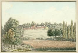 Douze vues du domaine de Malmaison. Vue de la bergerie dans le bois, en sortant du parc (Auguste Garneray) - Muzeo.com