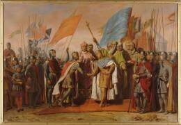Entrevue de Gisors entre le roi de France Philippe Auguste et le roi d'Angleterre Henri II Plantagen (Gillot Saint-Evre) - Muzeo.com
