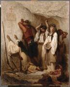 Famille monténégrine pleurant ses morts après un combat, à l'entrée du monastère de Cettigne (Théodore Valerio) - Muzeo.com