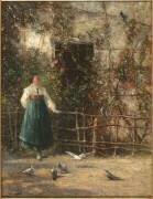 Femme distribuant des graines à des pigeons (Gustave Jundt) - Muzeo.com