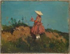 Fillette cueillant des fleurs (Henri Joseph Harpignies) - Muzeo.com
