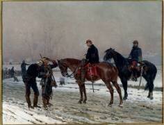 Général interrogeant un garde mobile soutenant un lieutenant blessé (Alphonse de Neuville) - Muzeo.com