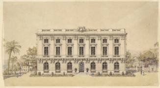 Hôtel de Bialobos Bey (Garden City, Le Caire) : façade principale, élévation (Raoul Brandon) - Muzeo.com