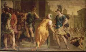 Histoire des amours de Tancrède et Clorinde : Clorinde devant Aladin. (Ambroise Dubois) - Muzeo.com