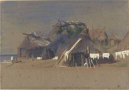 Huttes de pêcheurs sur la côte (Ernest Hébert) - Muzeo.com