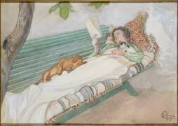Jeune femme allongée sur un banc (Carl Larsson) - Muzeo.com