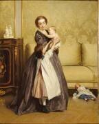 Jeune mère et ses enfants dans un salon (Gustave Léonard de Jonghe) - Muzeo.com
