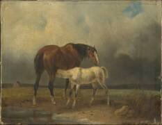 Jument et son poulain dans un paysage (anonyme) - Muzeo.com